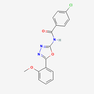 molecular formula C16H12ClN3O3 B2961709 4-氯-N-(5-(2-甲氧基苯基)-1,3,4-恶二唑-2-基)苯甲酰胺 CAS No. 865285-74-1
