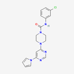 molecular formula C19H19ClN6O B2961713 4-(6-(1H-吡咯-1-基)嘧啶-4-基)-N-(3-氯苯基)哌嗪-1-甲酰胺 CAS No. 1421455-55-1