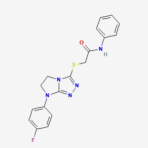 molecular formula C18H16FN5OS B2961718 2-((7-(4-fluorophenyl)-6,7-dihydro-5H-imidazo[2,1-c][1,2,4]triazol-3-yl)thio)-N-phenylacetamide CAS No. 923227-06-9
