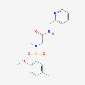molecular formula C17H21N3O4S B296172 2-[[(2-methoxy-5-methylphenyl)sulfonyl](methyl)amino]-N-(2-pyridinylmethyl)acetamide 