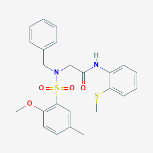 molecular formula C24H26N2O4S2 B296174 2-{benzyl[(2-methoxy-5-methylphenyl)sulfonyl]amino}-N-[2-(methylsulfanyl)phenyl]acetamide 