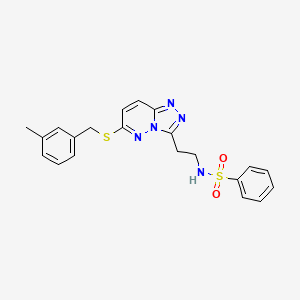 molecular formula C21H21N5O2S2 B2961773 N-(2-{6-[(3-甲基苄基)硫代][1,2,4]三唑并[4,3-b]哒嗪-3-基}乙基)苯磺酰胺 CAS No. 872997-01-8