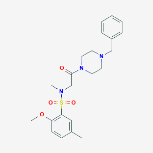 molecular formula C22H29N3O4S B296178 N-[2-(4-benzyl-1-piperazinyl)-2-oxoethyl]-2-methoxy-N,5-dimethylbenzenesulfonamide 