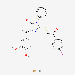 molecular formula C25H20BrFN2O4S B2961785 (Z)-2-((2-(4-fluorophenyl)-2-oxoethyl)thio)-4-(4-hydroxy-3-methoxybenzylidene)-1-phenyl-1H-imidazol-5(4H)-one hydrobromide CAS No. 351859-43-3