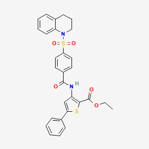 molecular formula C29H26N2O5S2 B2961788 ethyl 3-(4-((3,4-dihydroquinolin-1(2H)-yl)sulfonyl)benzamido)-5-phenylthiophene-2-carboxylate CAS No. 391866-77-6