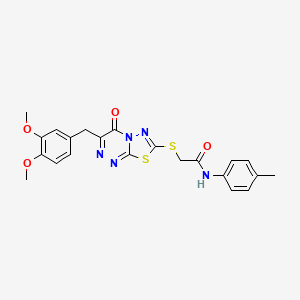 molecular formula C22H21N5O4S2 B2961791 2-((3-(3,4-dimethoxybenzyl)-4-oxo-4H-[1,3,4]thiadiazolo[2,3-c][1,2,4]triazin-7-yl)thio)-N-(p-tolyl)acetamide CAS No. 877817-24-8
