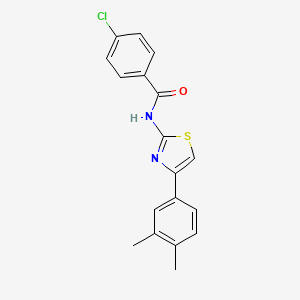 molecular formula C18H15ClN2OS B2961796 4-chloro-N-[4-(3,4-dimethylphenyl)-1,3-thiazol-2-yl]benzamide CAS No. 313505-11-2