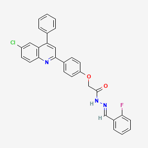 molecular formula C30H21ClFN3O2 B2961831 (E)-2-(4-(6-chloro-4-phenylquinolin-2-yl)phenoxy)-N'-(2-fluorobenzylidene)acetohydrazide CAS No. 385388-63-6