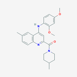 molecular formula C25H29N3O3 B2961855 (4-((2,4-Dimethoxyphenyl)amino)-6-methylquinolin-2-yl)(4-methylpiperidin-1-yl)methanone CAS No. 1251618-72-0