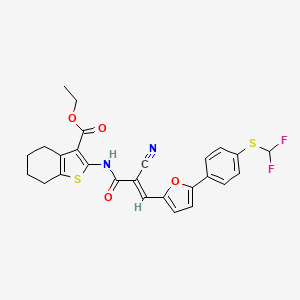 molecular formula C26H22F2N2O4S2 B2961858 ethyl 2-[[(E)-2-cyano-3-[5-[4-(difluoromethylsulfanyl)phenyl]furan-2-yl]prop-2-enoyl]amino]-4,5,6,7-tetrahydro-1-benzothiophene-3-carboxylate CAS No. 326916-68-1