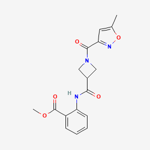 molecular formula C17H17N3O5 B2961863 Methyl 2-(1-(5-methylisoxazole-3-carbonyl)azetidine-3-carboxamido)benzoate CAS No. 1396768-90-3
