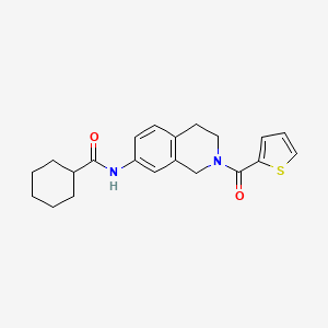 molecular formula C21H24N2O2S B2961867 N-(2-(thiophene-2-carbonyl)-1,2,3,4-tetrahydroisoquinolin-7-yl)cyclohexanecarboxamide CAS No. 955688-99-0