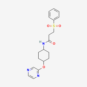 3-(benzenesulfonyl)-N-[(1r,4r)-4-(pyrazin-2-yloxy)cyclohexyl]propanamide