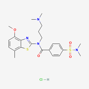 molecular formula C23H31ClN4O4S2 B2961883 N-(3-(dimethylamino)propyl)-4-(N,N-dimethylsulfamoyl)-N-(4-methoxy-7-methylbenzo[d]thiazol-2-yl)benzamide hydrochloride CAS No. 1052534-91-4