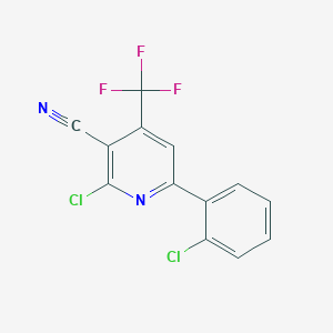 molecular formula C13H5Cl2F3N2 B2961889 2-Chloro-6-(2-chlorophenyl)-4-(trifluoromethyl)nicotinonitrile CAS No. 338749-86-3