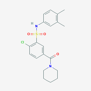 molecular formula C20H23ClN2O3S B296189 2-chloro-N-(3,4-dimethylphenyl)-5-(1-piperidinylcarbonyl)benzenesulfonamide 