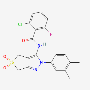 molecular formula C20H17ClFN3O3S B2961896 2-chloro-N-(2-(3,4-dimethylphenyl)-5,5-dioxido-4,6-dihydro-2H-thieno[3,4-c]pyrazol-3-yl)-6-fluorobenzamide CAS No. 681267-67-4