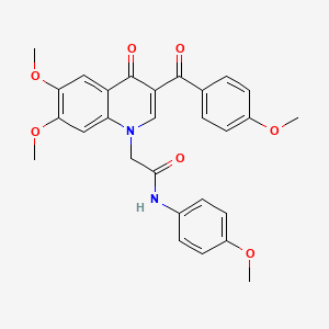 molecular formula C28H26N2O7 B2961908 2-[6,7-dimethoxy-3-(4-methoxybenzoyl)-4-oxoquinolin-1-yl]-N-(4-methoxyphenyl)acetamide CAS No. 866590-08-1
