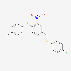 molecular formula C20H16ClNO2S2 B2961912 4-Chlorophenyl 4-[(4-methylphenyl)sulfanyl]-3-nitrobenzyl sulfide CAS No. 477869-70-8