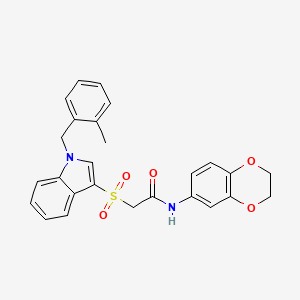 N-(2,3-dihydro-1,4-benzodioxin-6-yl)-2-[1-[(2-methylphenyl)methyl]indol-3-yl]sulfonylacetamide
