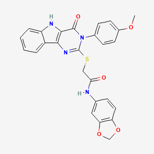 N-(1,3-benzodioxol-5-yl)-2-[[3-(4-methoxyphenyl)-4-oxo-5H-pyrimido[5,4-b]indol-2-yl]sulfanyl]acetamide