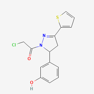 molecular formula C15H13ClN2O2S B2961960 2-Chloro-1-[3-(3-hydroxyphenyl)-5-thiophen-2-yl-3,4-dihydropyrazol-2-yl]ethanone CAS No. 1209993-77-0