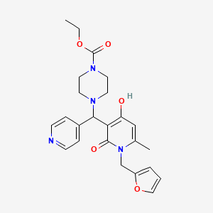 molecular formula C24H28N4O5 B2961982 Ethyl 4-((1-(furan-2-ylmethyl)-4-hydroxy-6-methyl-2-oxo-1,2-dihydropyridin-3-yl)(pyridin-4-yl)methyl)piperazine-1-carboxylate CAS No. 897620-59-6