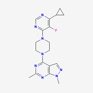 molecular formula C18H21FN8 B2961988 4-[4-(6-Cyclopropyl-5-fluoropyrimidin-4-yl)piperazin-1-yl]-1,6-dimethylpyrazolo[3,4-d]pyrimidine CAS No. 2380084-52-4