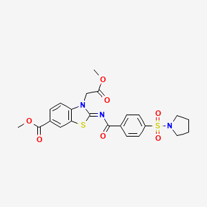 molecular formula C23H23N3O7S2 B2961998 (Z)-methyl 3-(2-methoxy-2-oxoethyl)-2-((4-(pyrrolidin-1-ylsulfonyl)benzoyl)imino)-2,3-dihydrobenzo[d]thiazole-6-carboxylate CAS No. 865197-49-5