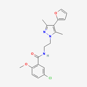 molecular formula C19H20ClN3O3 B2962007 5-chloro-N-(2-(4-(furan-2-yl)-3,5-dimethyl-1H-pyrazol-1-yl)ethyl)-2-methoxybenzamide CAS No. 2034328-27-1