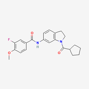 molecular formula C22H23FN2O3 B2962018 N-(1-(cyclopentanecarbonyl)indolin-6-yl)-3-fluoro-4-methoxybenzamide CAS No. 1448070-54-9
