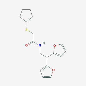 molecular formula C17H21NO3S B2962031 N-[2,2-Bis(furan-2-yl)ethyl]-2-cyclopentylsulfanylacetamide CAS No. 2415514-23-5