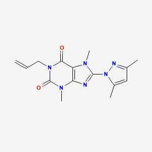 molecular formula C15H18N6O2 B2962036 1-烯丙基-8-(3,5-二甲基-吡唑-1-基)-3,7-二甲基-3,7-二氢-嘌呤-2,6-二酮 CAS No. 957422-51-4