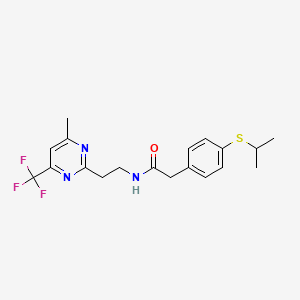 2-(4-(isopropylthio)phenyl)-N-(2-(4-methyl-6-(trifluoromethyl)pyrimidin-2-yl)ethyl)acetamide