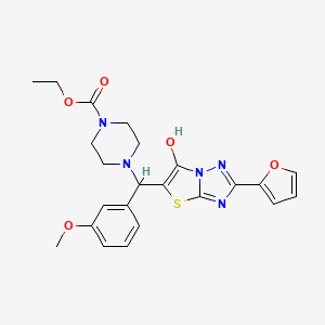 Ethyl 4-((2-(furan-2-yl)-6-hydroxythiazolo[3,2-b][1,2,4]triazol-5-yl)(3-methoxyphenyl)methyl)piperazine-1-carboxylate