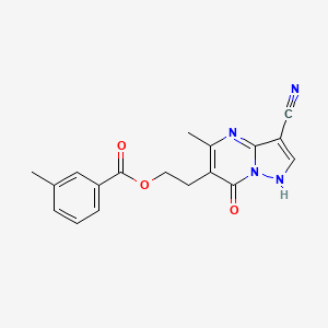 molecular formula C18H16N4O3 B2962065 2-(3-Cyano-5-methyl-7-oxo-4,7-dihydropyrazolo[1,5-a]pyrimidin-6-yl)ethyl 3-methylbenzenecarboxylate CAS No. 866137-41-9