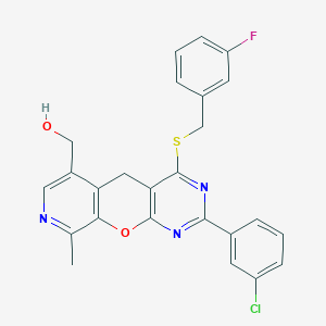 [5-(3-Chlorophenyl)-7-{[(3-fluorophenyl)methyl]sulfanyl}-14-methyl-2-oxa-4,6,13-triazatricyclo[8.4.0.0^{3,8}]tetradeca-1(10),3(8),4,6,11,13-hexaen-11-yl]methanol