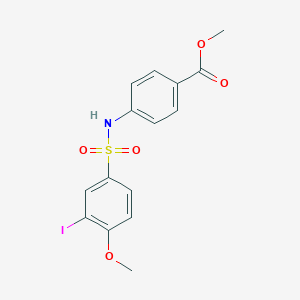 molecular formula C15H14INO5S B296209 Methyl 4-{[(3-iodo-4-methoxyphenyl)sulfonyl]amino}benzoate 