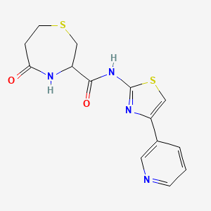molecular formula C14H14N4O2S2 B2962090 5-oxo-N-(4-(pyridin-3-yl)thiazol-2-yl)-1,4-thiazepane-3-carboxamide CAS No. 1396634-27-7