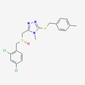 molecular formula C19H19Cl2N3OS2 B2962091 3-{[(2,4-dichlorobenzyl)sulfinyl]methyl}-4-methyl-5-[(4-methylbenzyl)sulfanyl]-4H-1,2,4-triazole CAS No. 344272-10-2