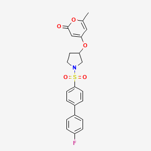 molecular formula C22H20FNO5S B2962094 4-((1-((4'-氟-[1,1'-联苯]-4-基)磺酰基)吡咯烷-3-基)氧基)-6-甲基-2H-吡喃-2-酮 CAS No. 1795477-76-7