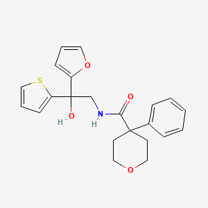 molecular formula C22H23NO4S B2962113 N-(2-(furan-2-yl)-2-hydroxy-2-(thiophen-2-yl)ethyl)-4-phenyltetrahydro-2H-pyran-4-carboxamide CAS No. 1903165-95-6