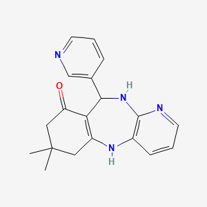 molecular formula C19H20N4O B2962120 7,7-dimethyl-10-pyridin-3-yl-5,6,7,8,10,11-hexahydro-9H-pyrido[3,2-b][1,4]benzodiazepin-9-one CAS No. 76132-30-4