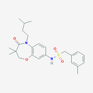 molecular formula C24H32N2O4S B2962125 N-(5-isopentyl-3,3-dimethyl-4-oxo-2,3,4,5-tetrahydrobenzo[b][1,4]oxazepin-8-yl)-1-(m-tolyl)methanesulfonamide CAS No. 922102-67-8