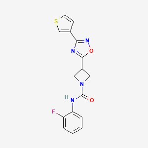 molecular formula C16H13FN4O2S B2962132 N-(2-fluorophenyl)-3-(3-(thiophen-3-yl)-1,2,4-oxadiazol-5-yl)azetidine-1-carboxamide CAS No. 1396747-58-2