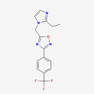 molecular formula C15H13F3N4O B2962134 5-[(2-ethyl-1H-imidazol-1-yl)methyl]-3-[4-(trifluoromethyl)phenyl]-1,2,4-oxadiazole CAS No. 1340902-48-8