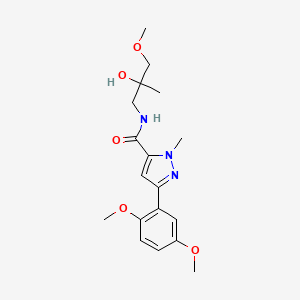 molecular formula C18H25N3O5 B2962137 3-(2,5-二甲氧基苯基)-N-(2-羟基-3-甲氧基-2-甲基丙基)-1-甲基-1H-吡唑-5-甲酰胺 CAS No. 1421585-24-1