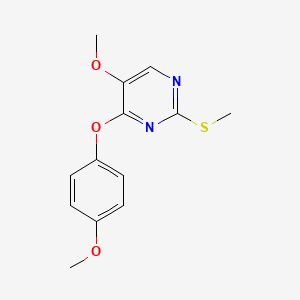 molecular formula C13H14N2O3S B2962138 5-甲氧基-4-(4-甲氧基苯氧基)-2-(甲硫基)嘧啶 CAS No. 338956-02-8
