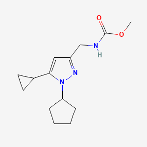 molecular formula C14H21N3O2 B2962164 甲基（（1-环戊基-5-环丙基-1H-吡唑-3-基）甲基）氨基甲酸酯 CAS No. 1448029-98-8