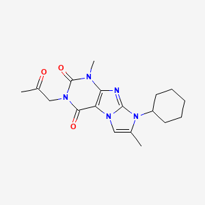 molecular formula C18H23N5O3 B2962172 8-cyclohexyl-1,7-dimethyl-3-(2-oxopropyl)-1H-imidazo[2,1-f]purine-2,4(3H,8H)-dione CAS No. 876670-91-6